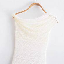 Spring and Summer New French One Shoulder Lace Sexy off Shoulder Irregular Casual Sleeveless T-shirt thumbnail-4