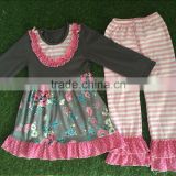 Wholesale baby girls outfit fall boutique children boutique clothing long sleeve floral dress with ruffle pants