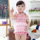 Litter Princess Dress 2015 Baby Girl One Piece Swimwear Lace Flower Bikini Kids Beach Outfits