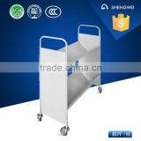 Two Tier Library Moving Book Cart With 4 Wheels and Handle