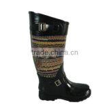 lady splicing pvc rain boots with buckle,outdoor wear-resistant boots,cheap customized water shoes