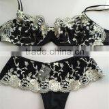Black Net Yarn Embroidery Thin Bra thumbnail-1