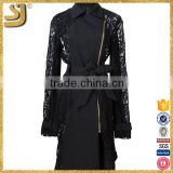 Fashion hot sale American womens long women quilted black lace trench coat