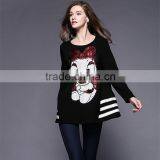 2016 Spring New Latest Fashion Design Plus Size Loose Style Long Sleeve Black Women Long Tops thumbnail-3