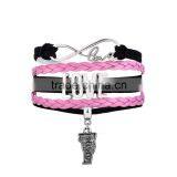 Fashion Faith Style i Love Vermont Antique Silver Infinity Love Charms Bracelet Wax Cords Leather Bracelet thumbnail-2