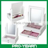 Wooden Mirrored Cosmetic Jewelry Box Case with Drawers and Acrylic Board Tabletop and Compartments for Jewellery Storage Display