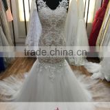 AR-24 Popular Elegant Bride Dress Long V-Neck Tulle Spaghetti Appliques Mermaid Wedding Dress 2016
