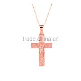 14K Solid Gold Art Jesus Cross Charm Necklace