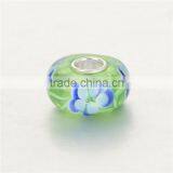 Handmade Fresh Green Color Blue Flower Murano Glass Beads Silver Charms Fit Bracelet thumbnail-2