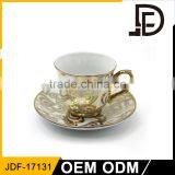 White Gold Cups and Saucers in Rim / Tree Design Strong Durable Cup Suacer Sets