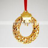 14K Yellow Gold Plated Metal Xmas Ornament With Green Crystal From Swarovski thumbnail-4