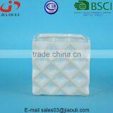Glazed White and Wash Geometric Patterned Mini Square Ceramic Planter thumbnail-3