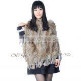 CX-B-31B Big Size Wholesale Natural Colour Knit Rabbit & Raccoon Fur Fashion Shawl thumbnail-5
