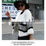 Trendy Rabbit Fur Coats For Women Winter Warm Natural Real Fur Coat Short Patchwork Strip Korean Style O-neck Jackets Customized thumbnail-5