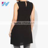 Ladies Simple Fashion Clothing 2016 Sleeveless Black Chiffon One Piece Dress thumbnail-3