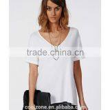 2015 Wholesale v Neck Loose Short Sleeve Women t Shirt Custom Plain t Shirt thumbnail-5