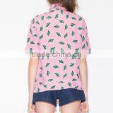 Women's Sweet Cactus Print Single-breasted 100% Cotton Casual Short Sleeve Pink Shirt thumbnail-2