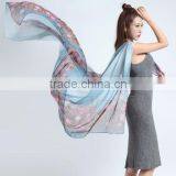 Floral Fashion Logo Design Digital Printed Women Long Scarf Chinese Satin Silk Scarf Custom thumbnail-1