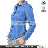 New Slim Fit Long Sleeves Denim Dress Shirts for Women With Two Pockets thumbnail-1