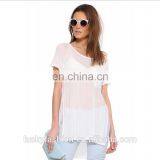 Oem Women Ladies Short Sleeve Blank t Shirt With Pocket With Transparent Chiffon Fabric thumbnail-2