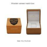 Customized luxury personalized wooden veneer watch case matte wooden watch box with custom printed logo