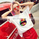 New Product Autumn Hot Style European and American Loose Solid Color Printing Round Neck Short Sleeve Women's T-shirt thumbnail-4