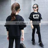 Teenager Girls White Sweater Long Sleeves Black Ruffle Sleeves Shirt for Fall Kids Girls Fashion Casual Top 5-9years thumbnail-3