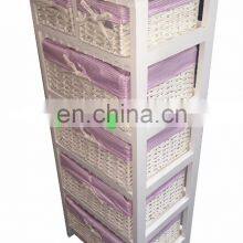 6 Drawer Wicker Storage Unit Wooden Baskets White Cabinet Furniture Bathroom thumbnail-3