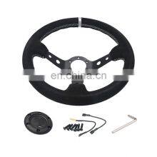 330mm Suede Deep Corn Steering Wheel With Horn Button +White Stitching thumbnail-4