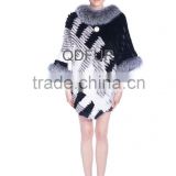 QD80156 Sex Products Women Rabbit Fur Cashmere Poncho with Silver Fox Fur Cape