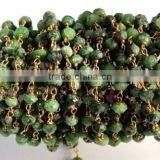 10 Feet Ruby Zoisite Rosary Style Beaded Chain, Gold Plated Wire Wrapped Chain, Handmade Beaded Chain, Linked Chain thumbnail-1