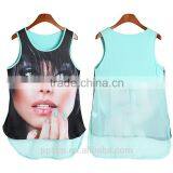 OEM Manufacturer Wholesale Breathable Sleeveless Blue Knit + Chiffon Tank Women Ladies Top Most Popular