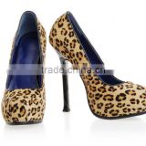 Durable modeling platform high heels horsehair printed leapard