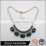 Fashion gold plated combine with big and small oval alloy inlay blue faceted resin stones earring and necklace Jewelry Sets
