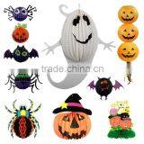 YIWU Vintage Paper Art Halloween Honeycomb 3D Hanging Decorations Lantern Spider Ghost Bat Pumpkin Witch Cat thumbnail-1
