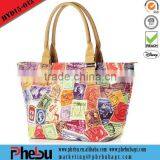 2015 Full Color Canvas Tote Bag Leather Handle thumbnail-1
