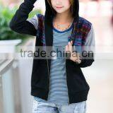 Women Cotton Splicing Printed Zipper Bomber Jacket With Hood thumbnail-3