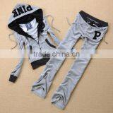 2016 Winter Autumn Women Sweatshirts Sportwear Casual Sports Two Pieces Velvet Suit Pants Set thumbnail-4