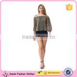 Women Fashion Casual Tops/Blouse With Embroidery Center Front Off-shoulder Design Accept Small Order Quantity