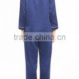 Hot Sale Women Long Pajamas Set Long Sleeve Button Top With Long Pants White Piping Pyjama Set Navy Blue thumbnail-2