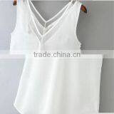 European and American Style Solid Color V-neck Blouses Stitching Gauze Halter T-shirt Tank Top Women thumbnail-6