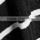 Fashionable V-neck White and Black Strips Pattern Knitwear With Asymmetric Hem and Ribbed Trim thumbnail-4
