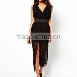 Maxi Dress With Mini Skirt And Deep V Neck thumbnail-1