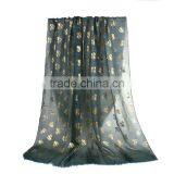 Cotton Polyester Blend Scarves & Wraps Rectangle Golden Army Green Heart Scarf For Women thumbnail-1