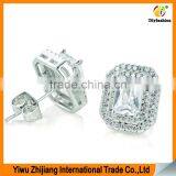 Double Row Diamond Rectangular Platinum Plating Zircon Stud Earring thumbnail-4