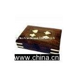 wooden Card box for 2 packs brass inlay cards design and brass corners