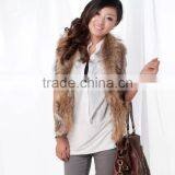 Brown Rabbit Fur Knitted Vest Dyed Color Raccoon Fur Vest for Women Spring Fall Winter thumbnail-2