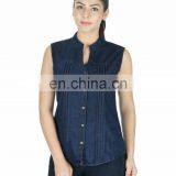 CUT SLEEVES DENIM TOP thumbnail-1