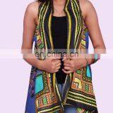Indian Fashion Women Sleeveless Coats African Print Dashiki Long Kimono Shrug Indian thumbnail-2