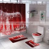 Christmas Bathroom Set Waterproof Shower Curtain Polyester Non Slip Floor Rug Carpet Shower Curtain For Xmas Decor Supply